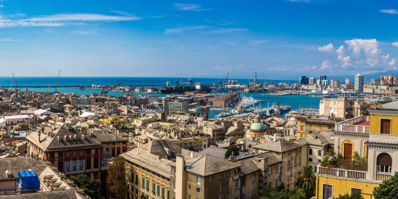 Panoramic view port of Genoa in a summer day, Italy